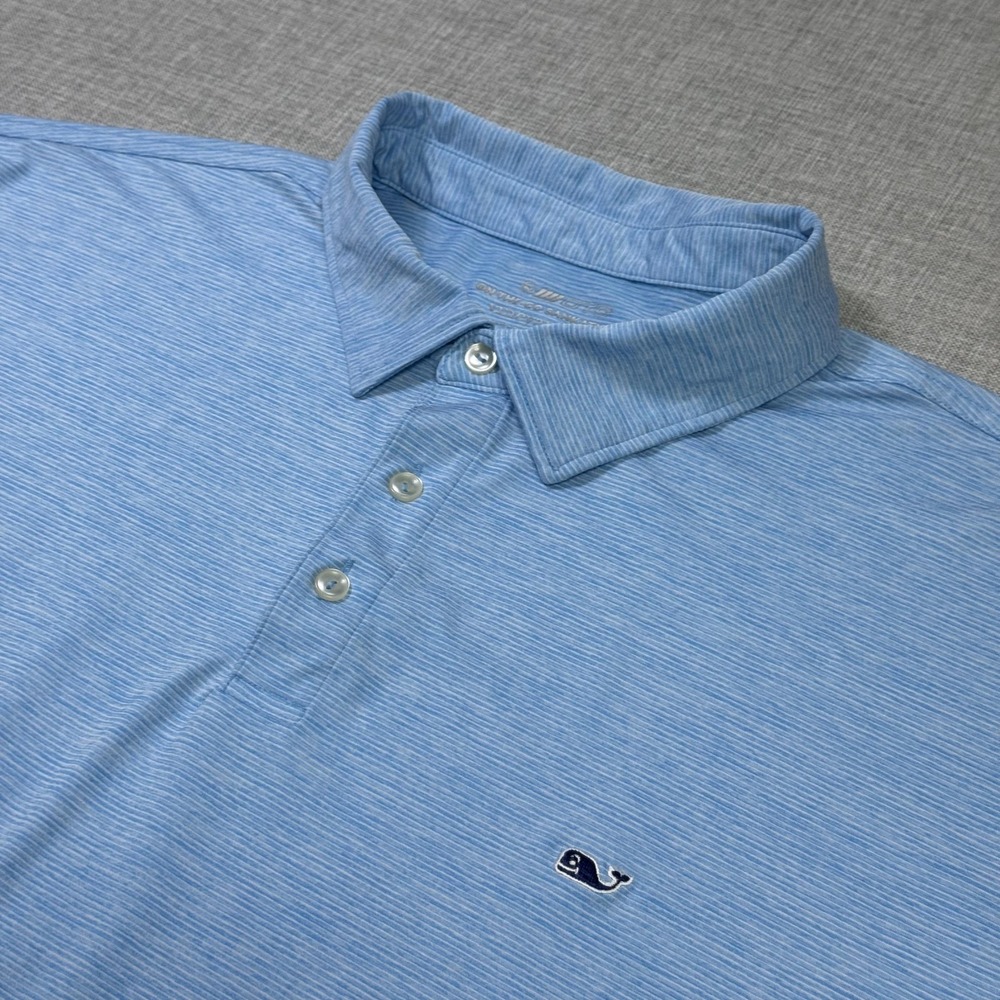 Vineyard Vines On-The-Go Sankaty Golf Polo Shirt Mens 2XL Blue Striped Polyester